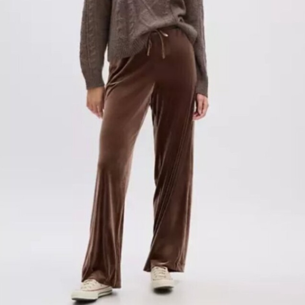 Gap Womens Brown Velour Pull On Wide Leg Woodsy Pants Woman size XL drawstring